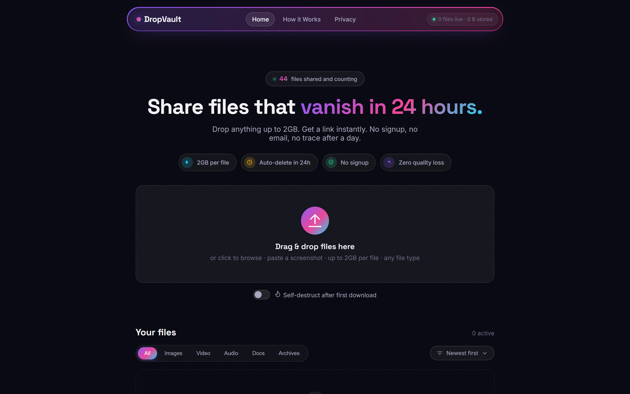 Screenshot of DropVault
