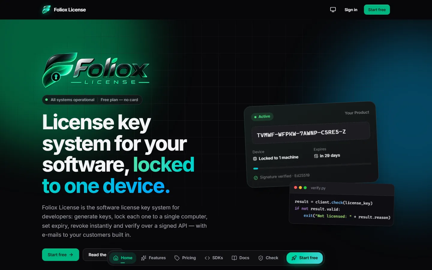 The Foliox License landing page